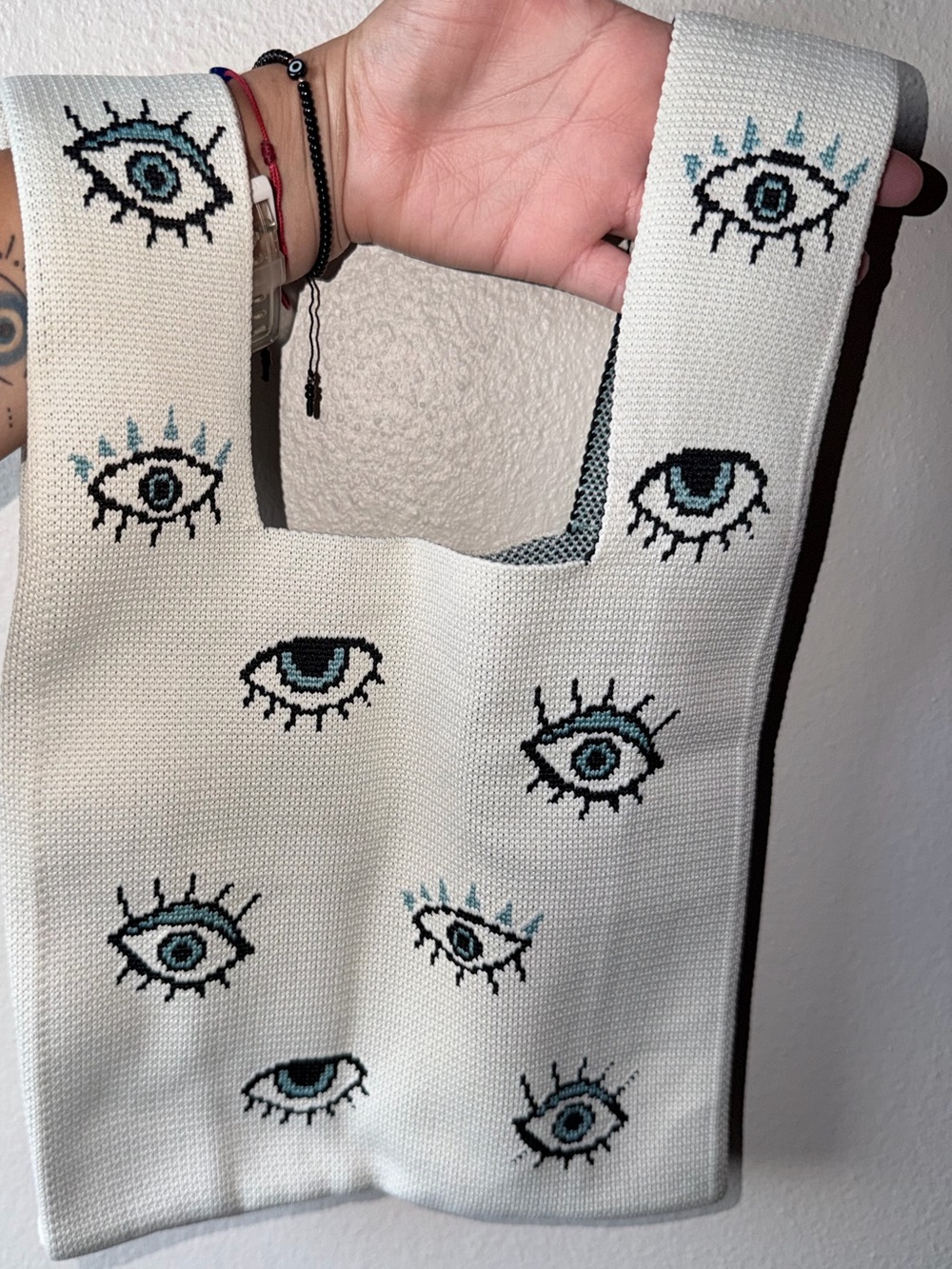 Handmade Boutique Eye-Print Knit Bag